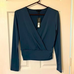 Wrapped Long Sleeve V Neck Blouse Shirt